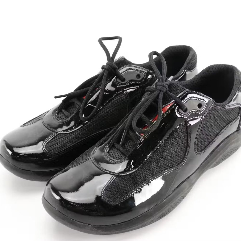 PRADA America's Cup Black Patent Leather Sneakers in Box